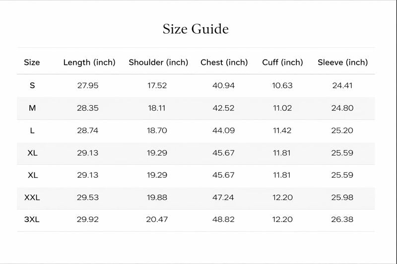 Size chart for Michael | Elegant Blazer and Waistcoat
