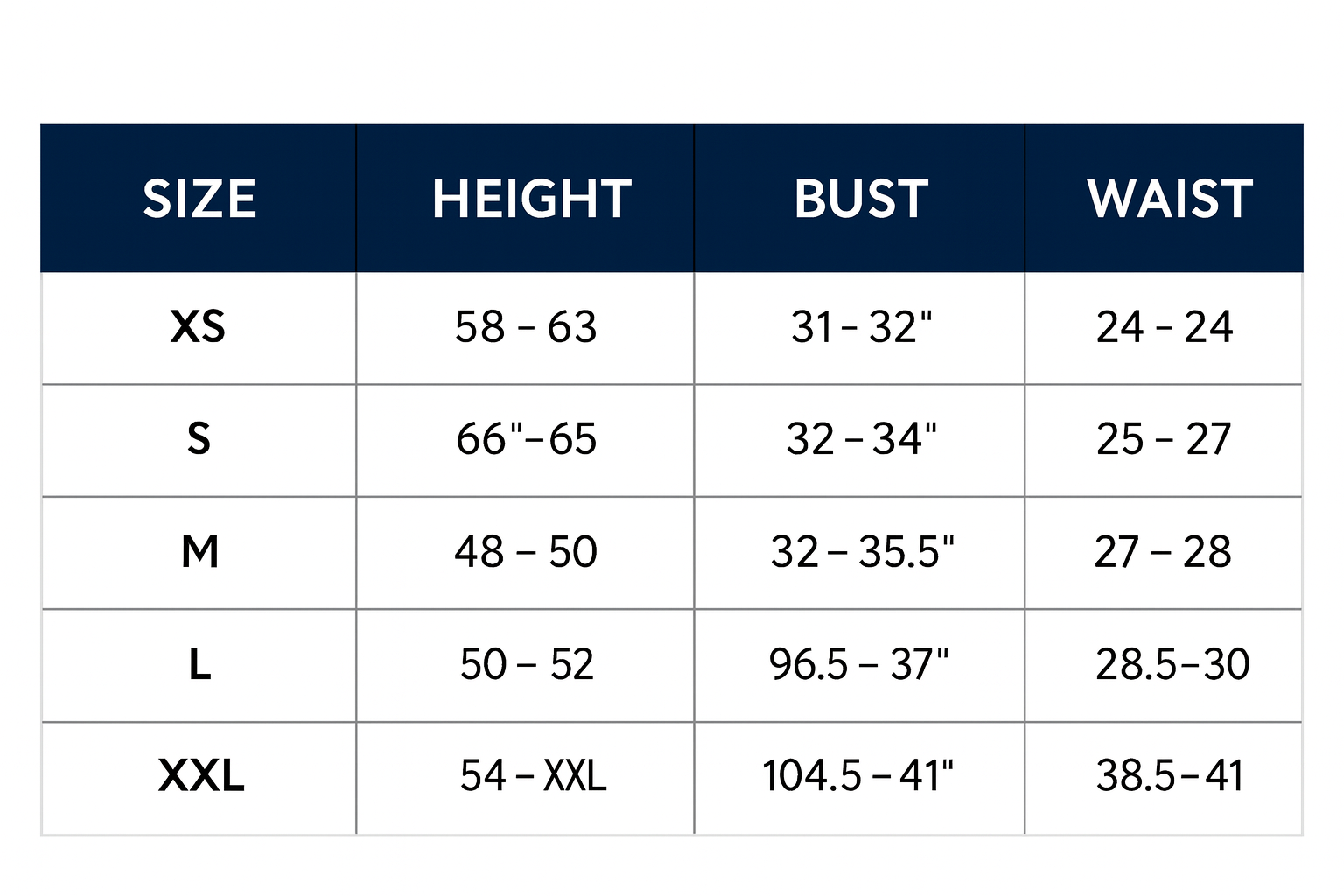 Size chart for Harrison|Full zip sweater vest