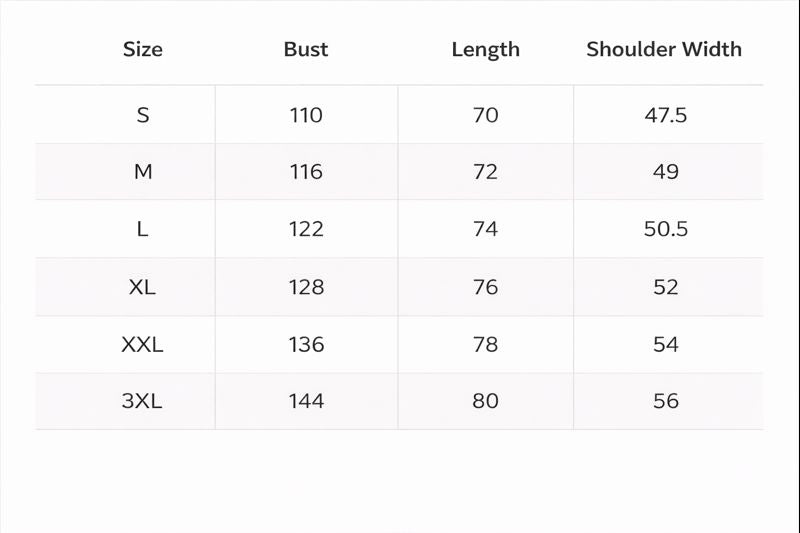 Size chart for Corvin | Workwear Jacket