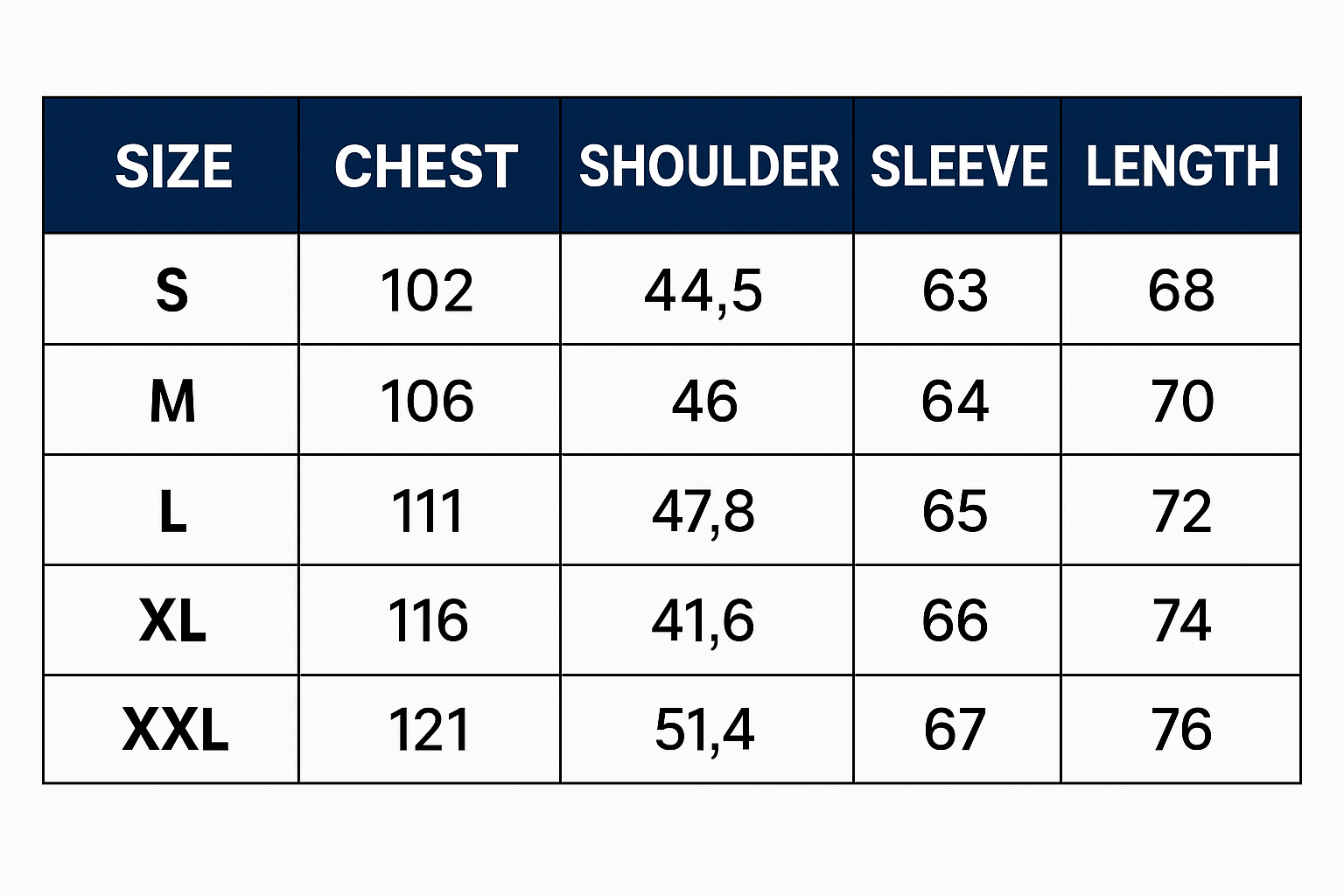 Size chart for Lovren | Premium Quarter zip
