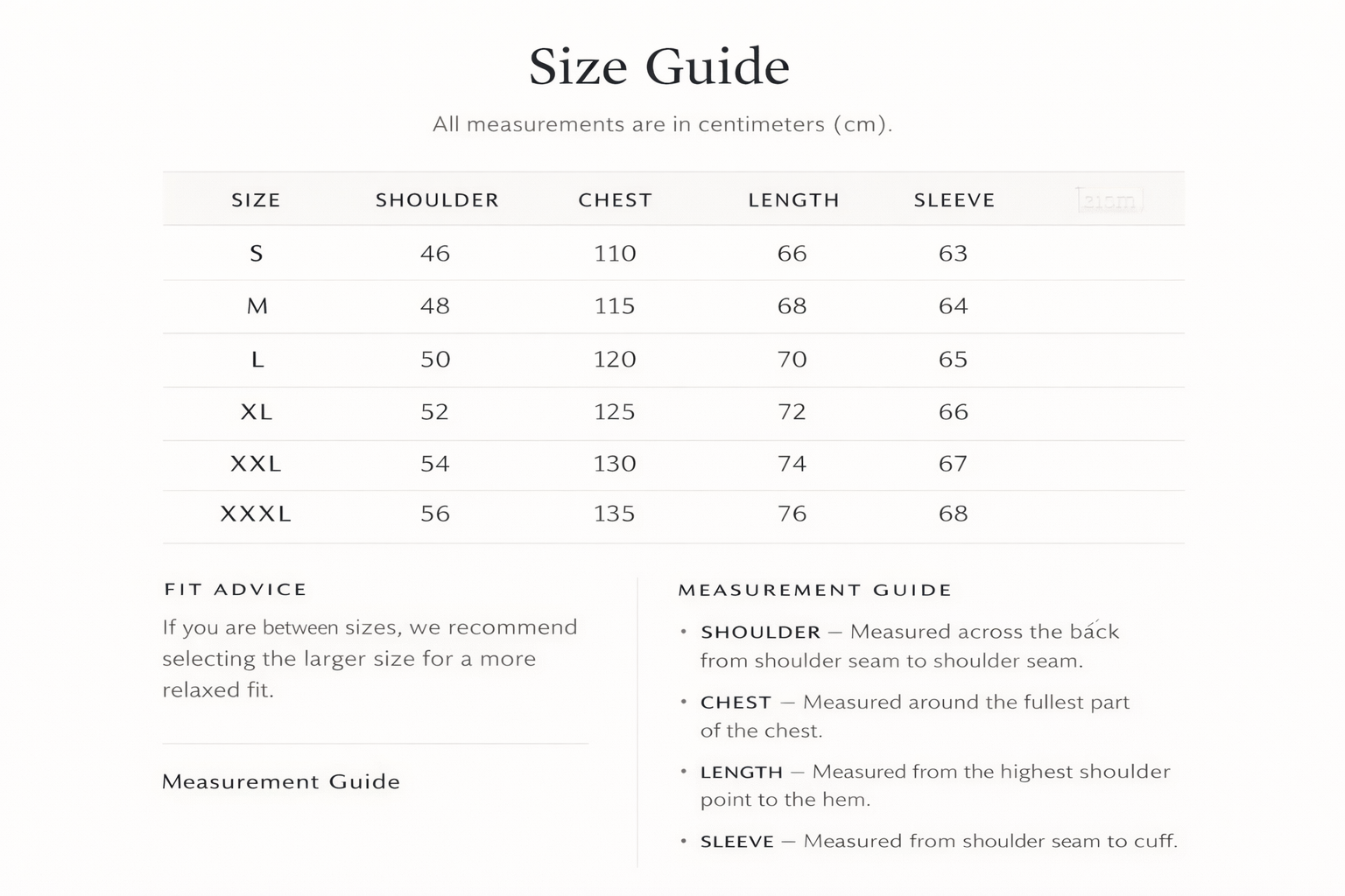 Size chart for The Kensington Suede Jacket