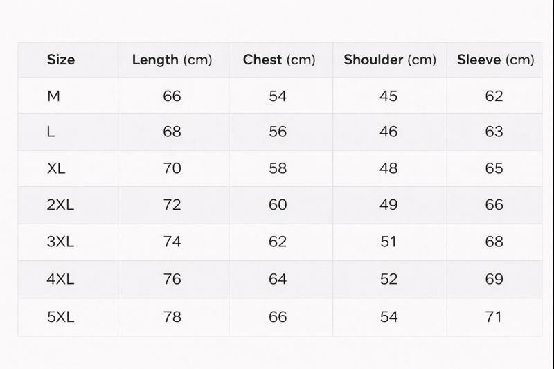 Size chart for Casey | Corduroy Jacket