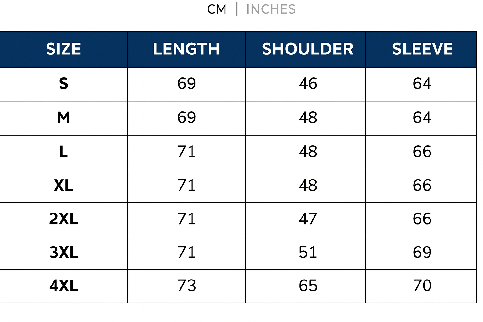 Size chart for The Roger™ Leather Jacket