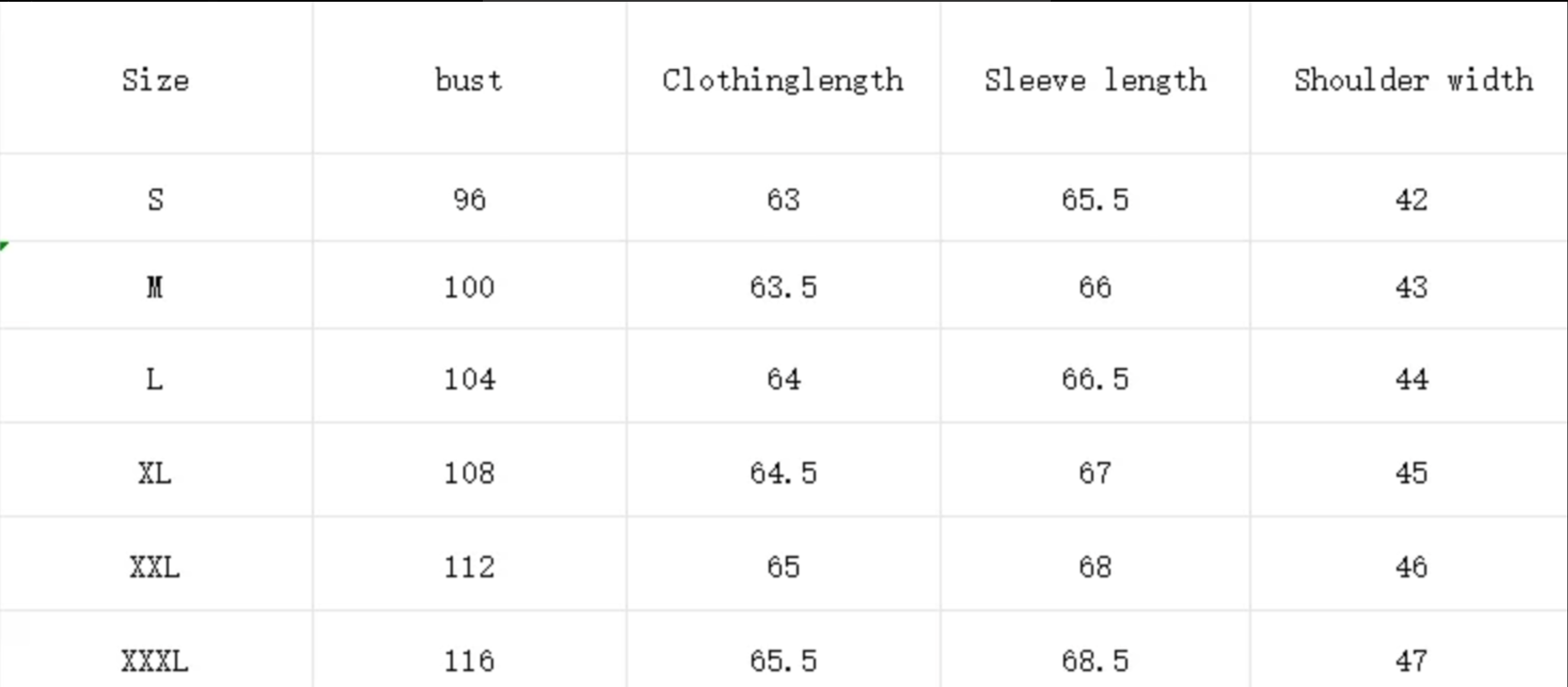 Size chart for Shannon | Cozy Womens Sweater