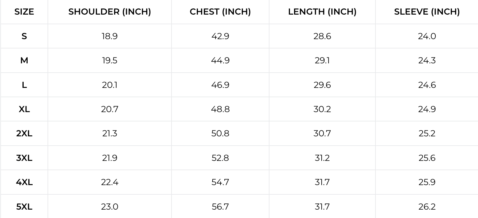 Size chart for Todd | Trendy Quarter-Zip