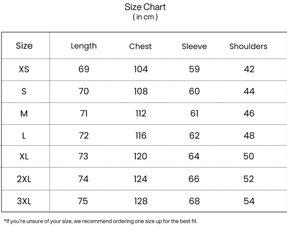 Size chart for The Yukon™ Premium Knit Cardigan