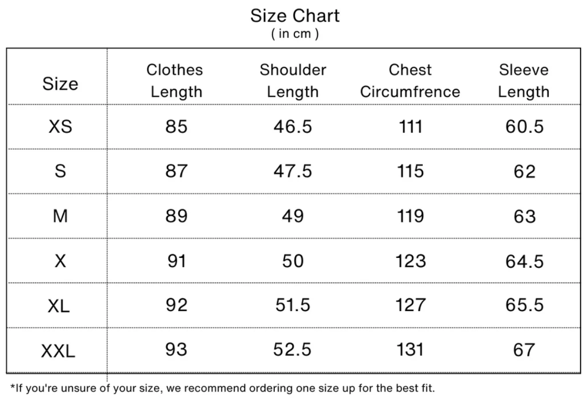 Size chart for The Kensington Down Trench Coat