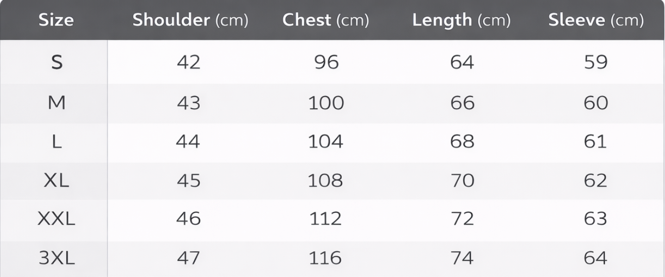 Size chart for Andre | Down Jacket