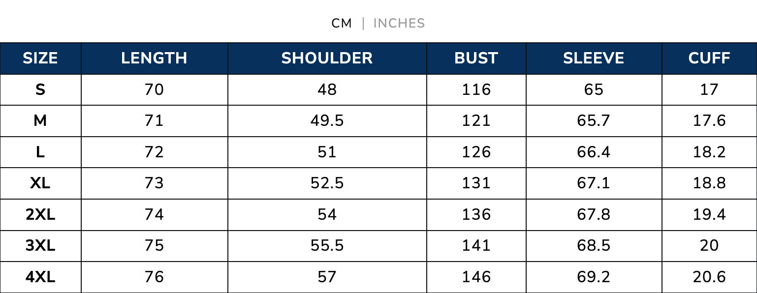 Size chart for Mark | Casual Rain Jacket