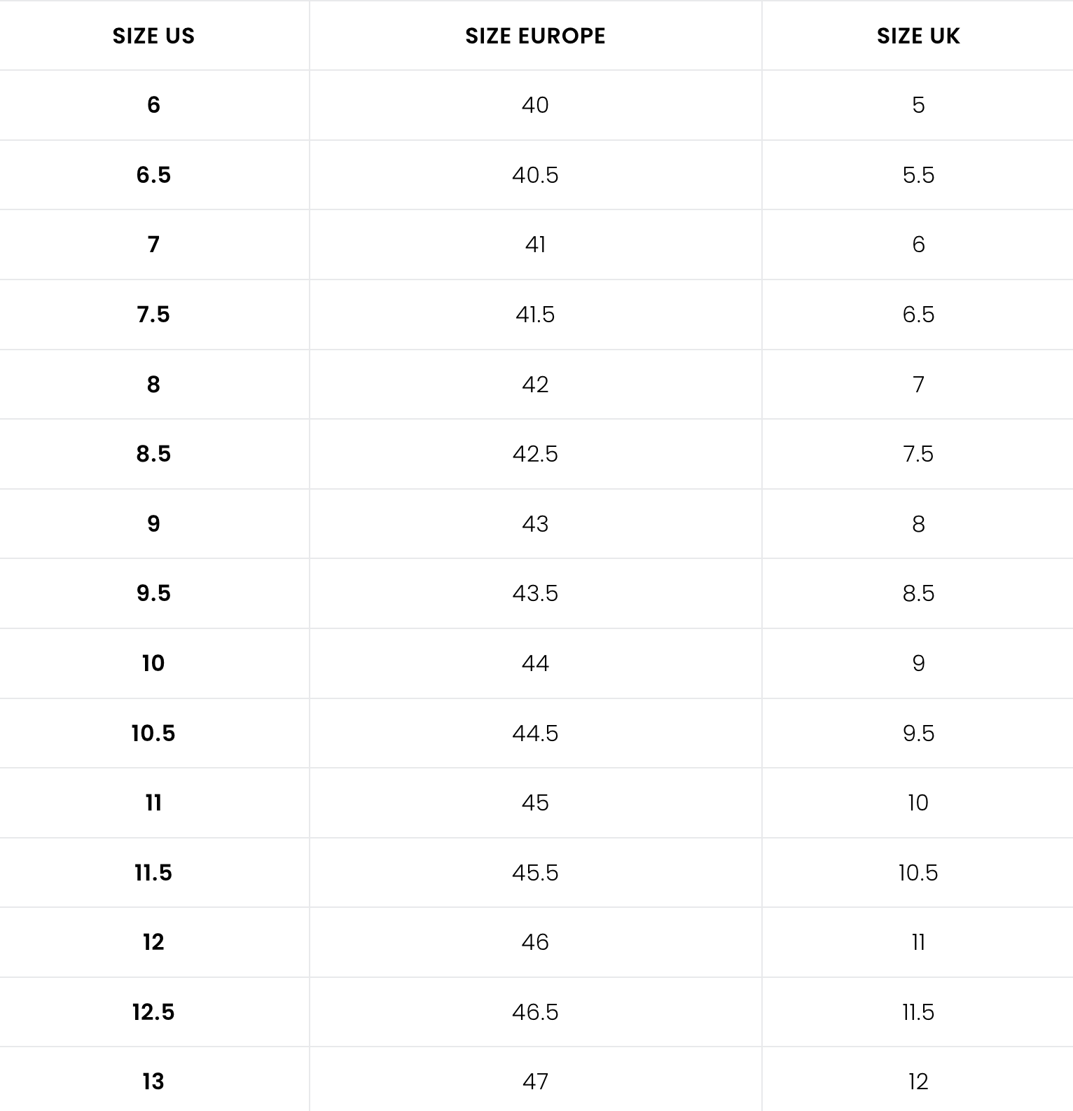 Size chart for The Whitmore Two-tone