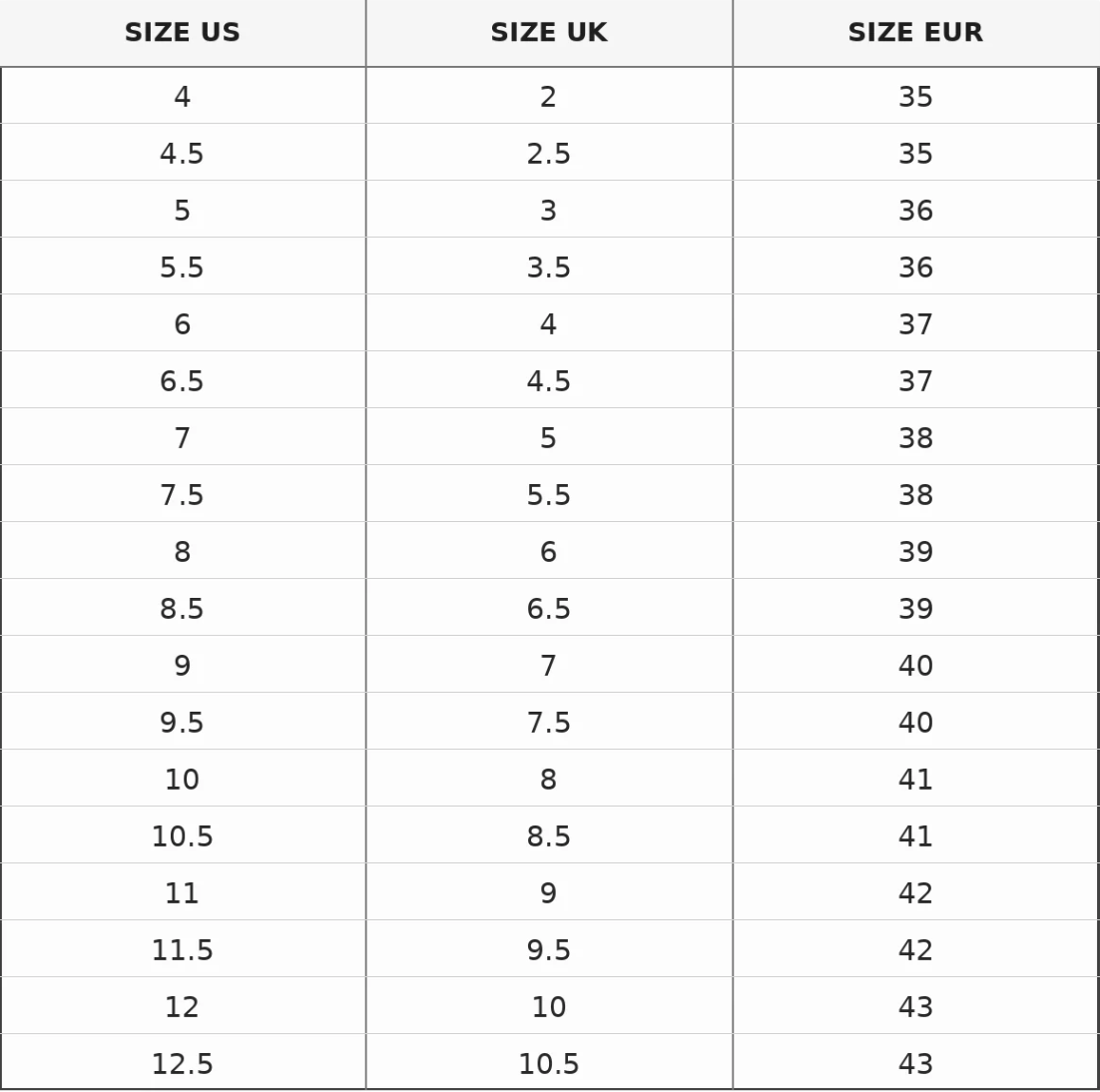 Size chart for The Vivienne