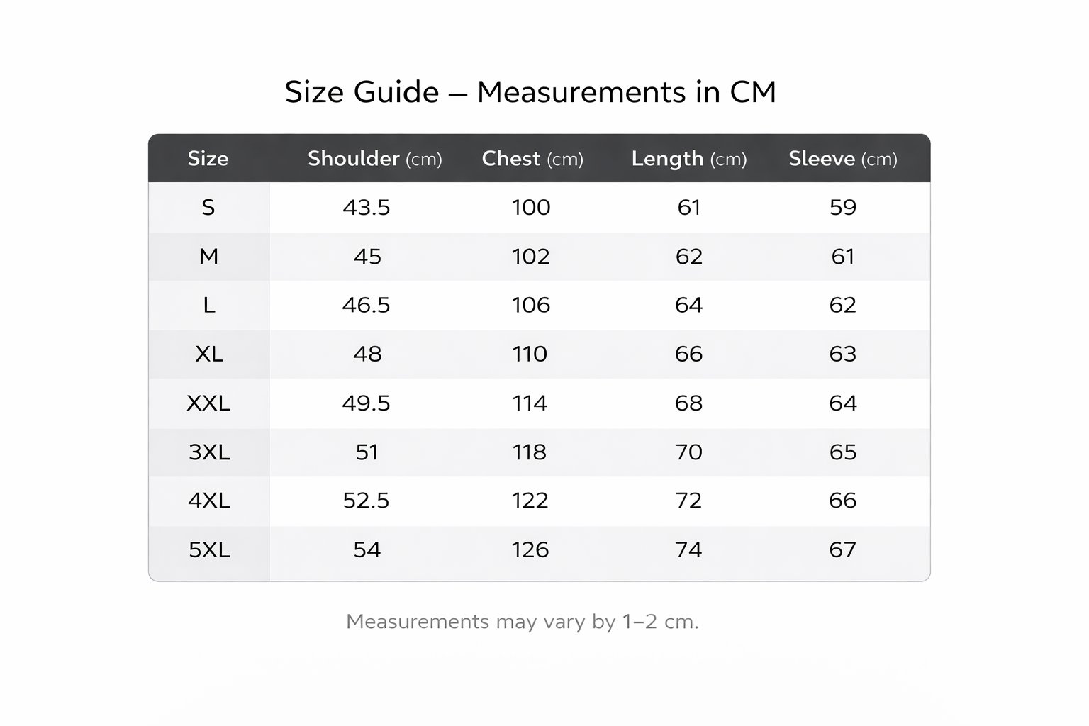 Size chart for Paul | Luxury leather jacket