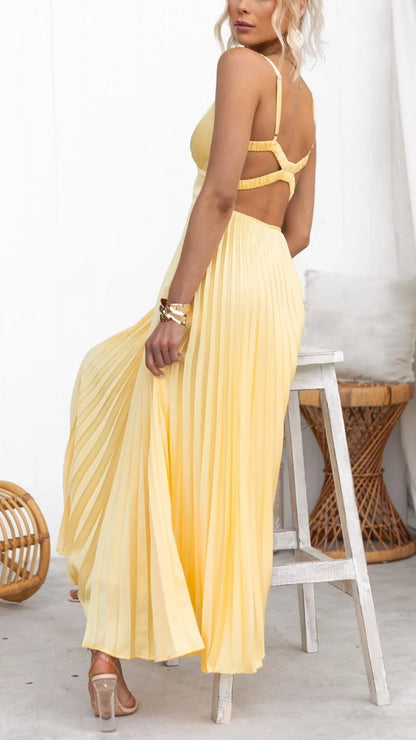 Aby - Pleated V-Neck Maxi Dress