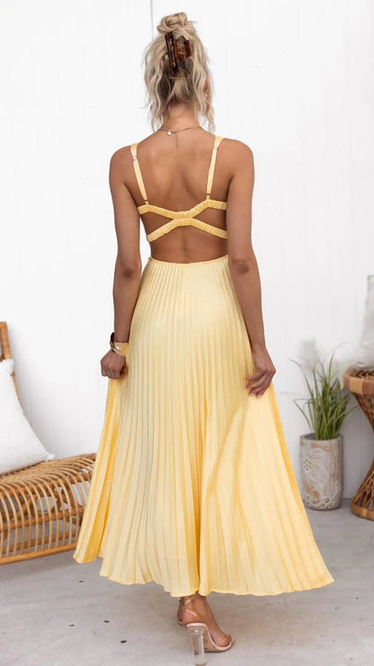 Aby - Pleated V-Neck Maxi Dress