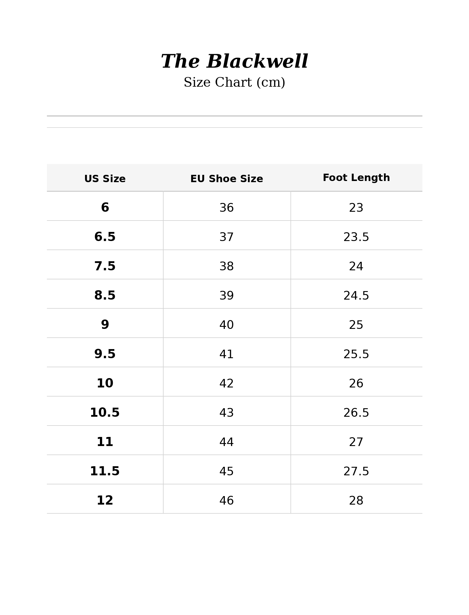 Size chart for The Blackwell