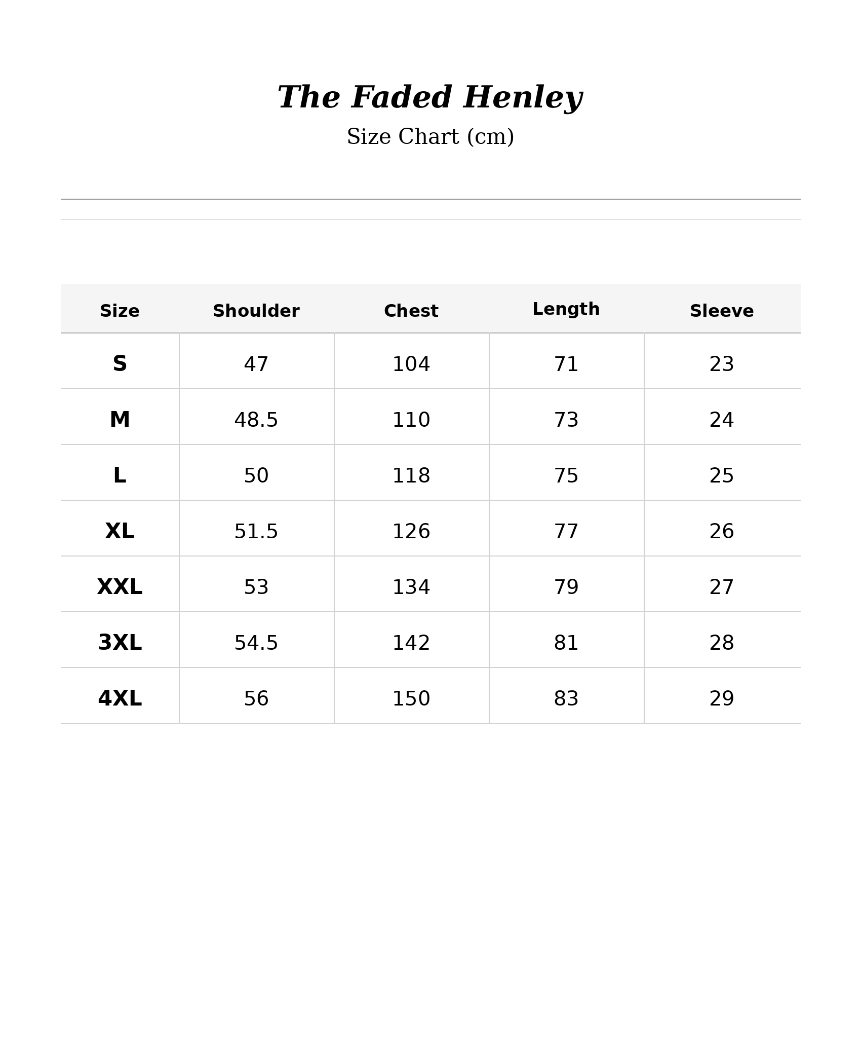 Size chart for The Faded Henley