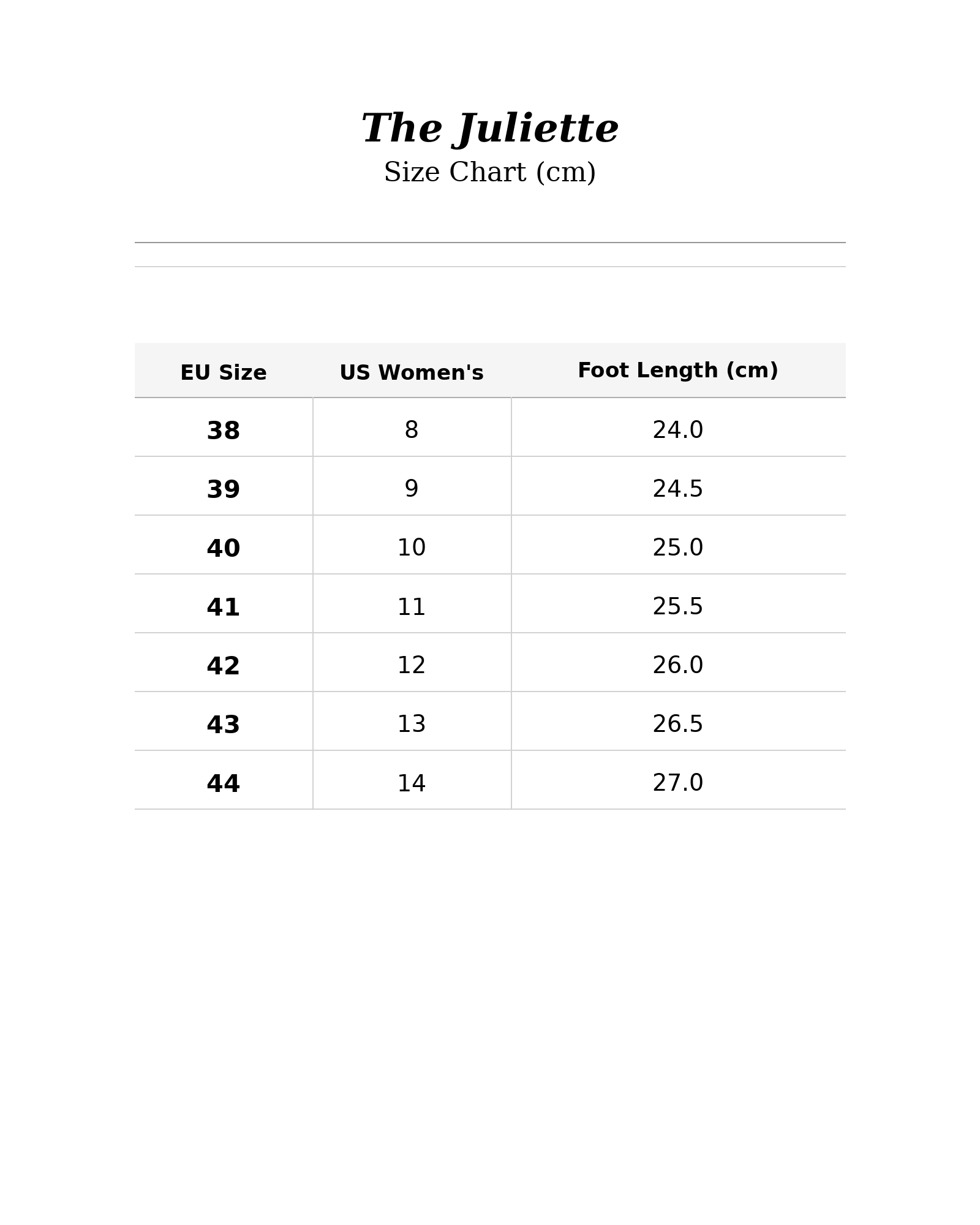 Size chart for The Juliette